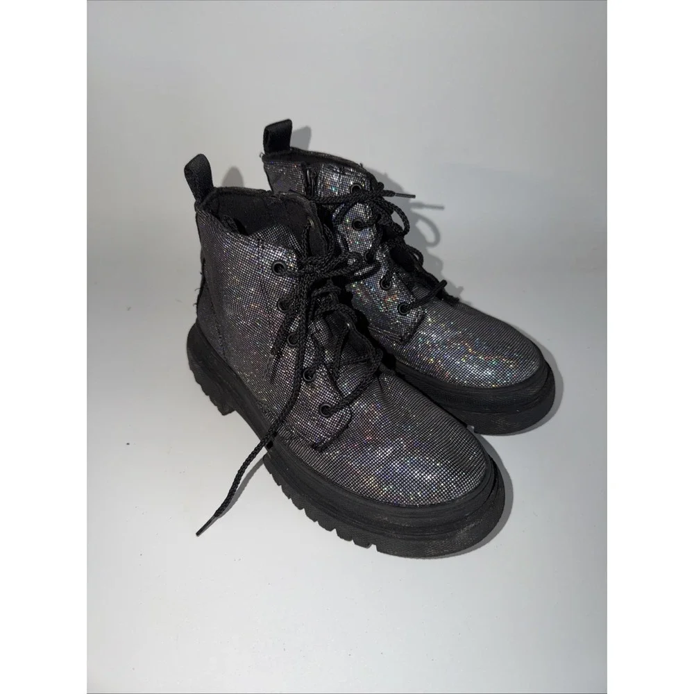 NWT Zara Baby Girl Holographic Iridescent Rainbow Black Ankle Boots Eu 33